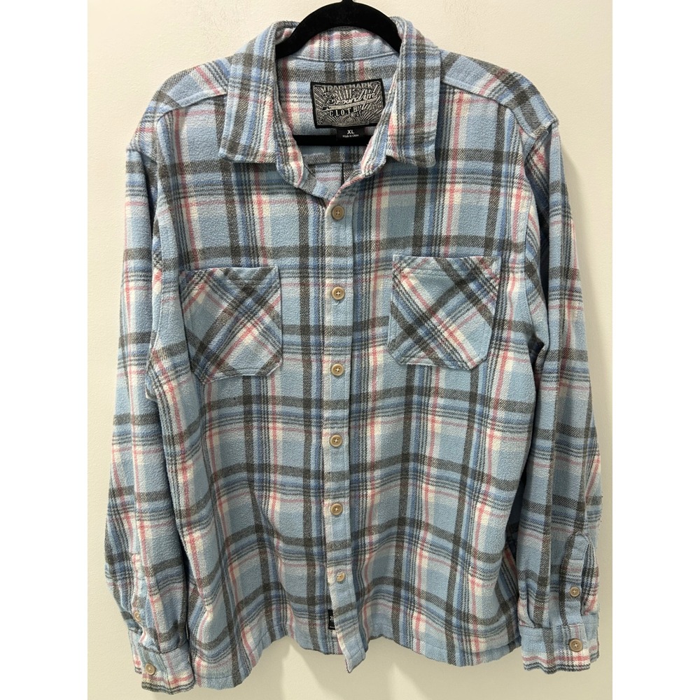 Brooklyn Cloth Mens Plaid Flannel Shirt Blue Pink Grey XL Button Down Pockets